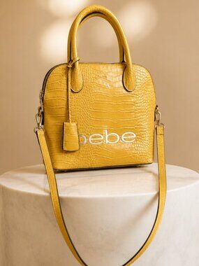 BEBE Yellow Faux Alligator Leather Croc Embossed Handbag Purse